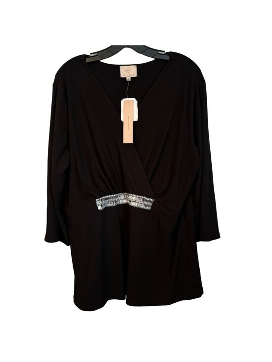 727 trend Tops - 727 Trend Black Top Sequin Belt Accent V-Neck Long Sleeve Size 1X Blouse. NWT